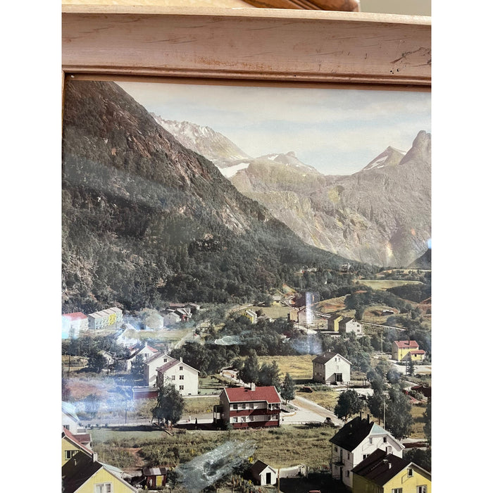 Vintage Framed Original Tinted Photograph of Mountain Side Cityscape