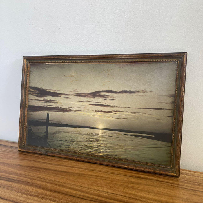 Vintage Framed Tinted Photograph of Beach Landscape.