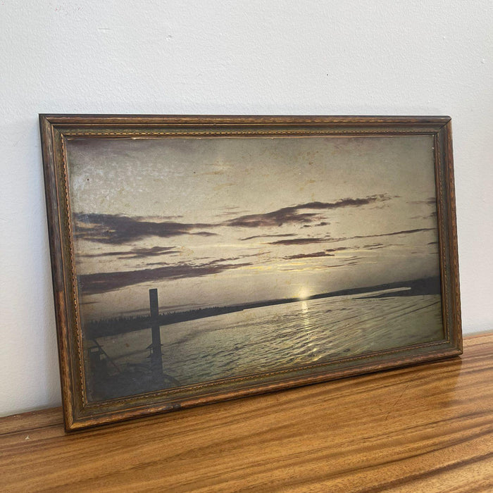 Vintage Framed Tinted Photograph of Beach Landscape.