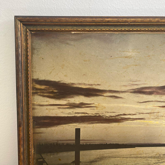 Vintage Framed Tinted Photograph of Beach Landscape.