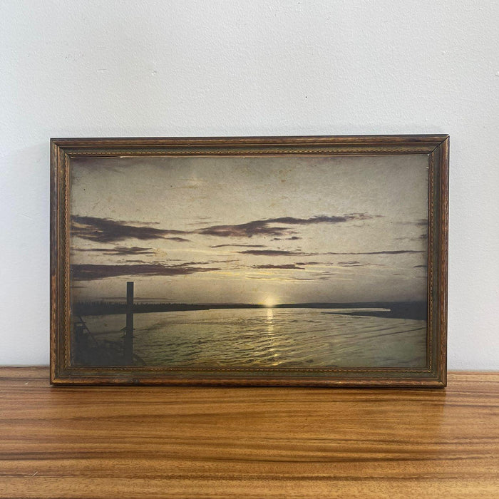 Vintage Framed Tinted Photograph of Beach Landscape.