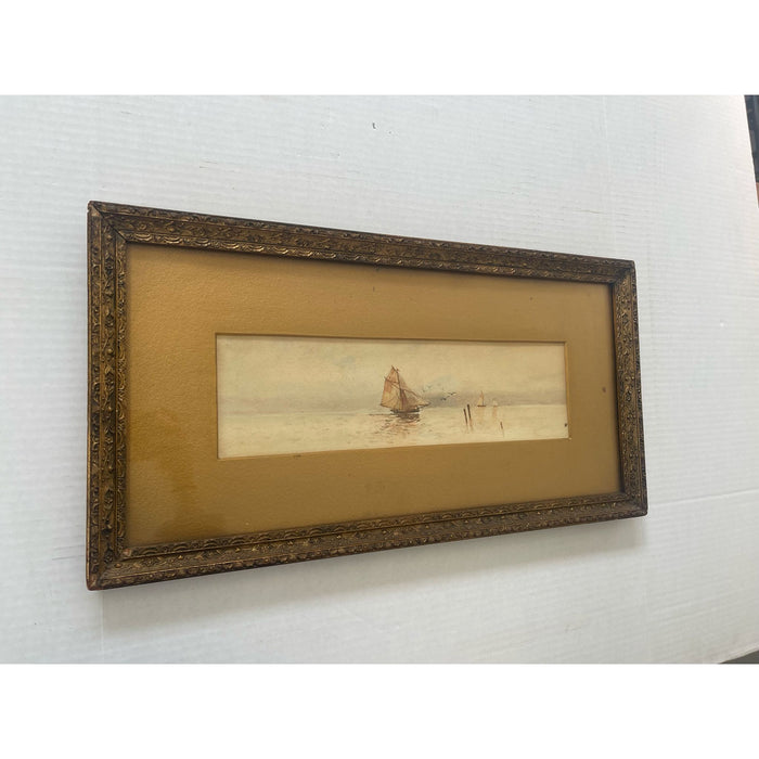 Vintage Framed and Matted Scenic Boat Artwork Print