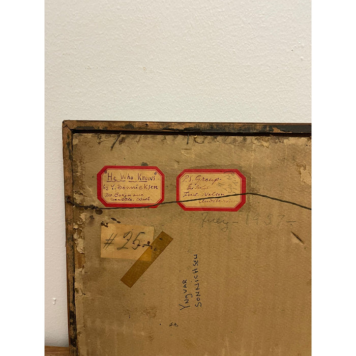 Vintage Framed and Signed Original Artwork of Men Sitting at a Table