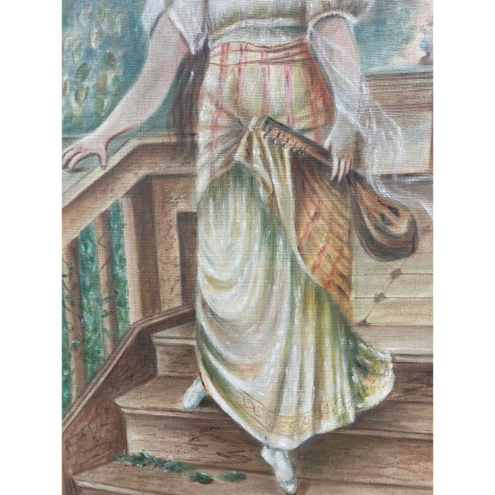 Vintage Framed and Signed Original Painted Portrait of a Woman on Fabric.