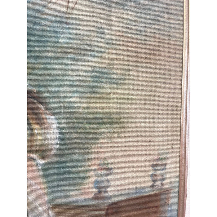 Vintage Framed and Signed Original Painted Portrait of a Woman on Fabric.
