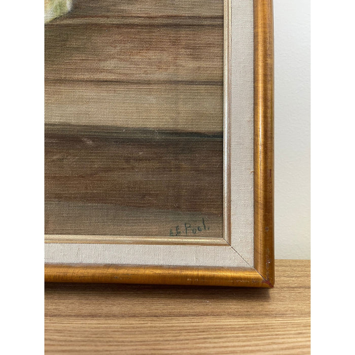 Vintage Framed and Signed Original Painted Portrait of a Woman on Fabric.