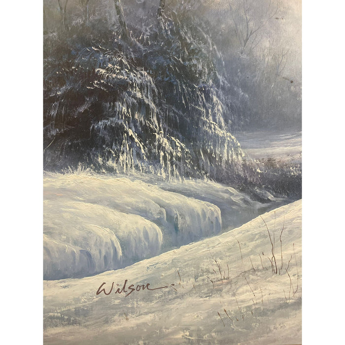 Vintage Framed and Signed Painting of Wolves in the Woods