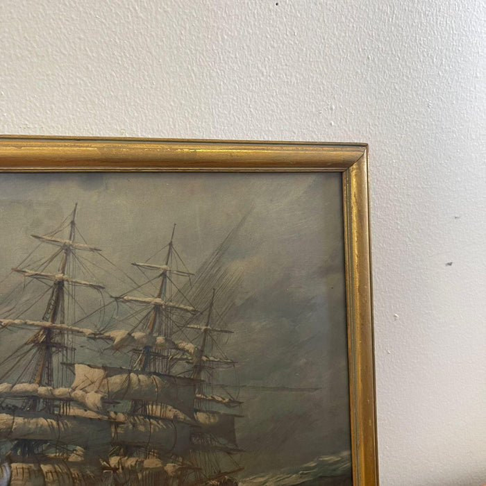 Vintage Framed and Signed Print of Sail Boat at Sea.