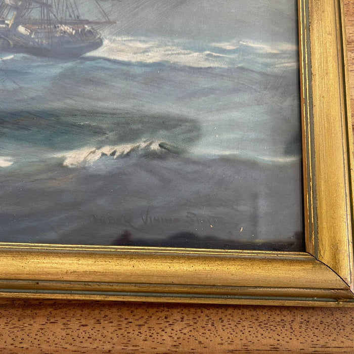 Vintage Framed and Signed Print of Sail Boat at Sea.