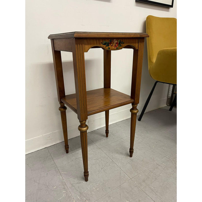 Vintage French Regency Style Side Table With Hand Painted Motif.
