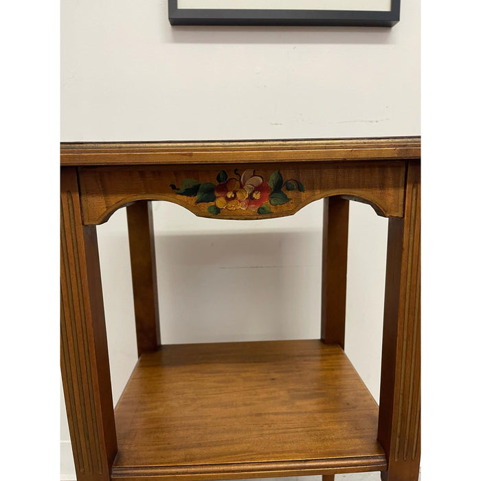 Vintage French Regency Style Side Table With Hand Painted Motif.