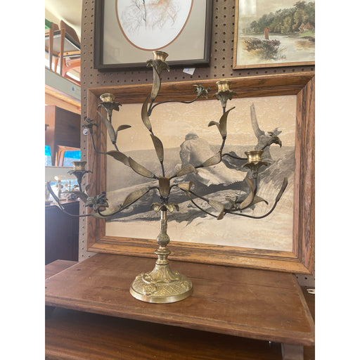 Vintage French Style Brass and Metal Candelabra With Sculpted Lillie’s and Leaves.