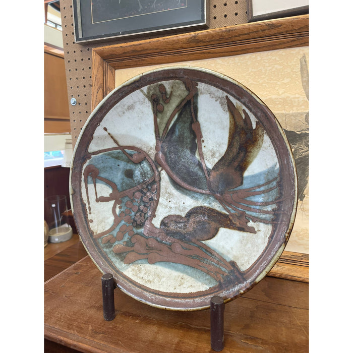 Vintage Gerald Newcomb Studio Pottery Plate Abstract Hand Painted