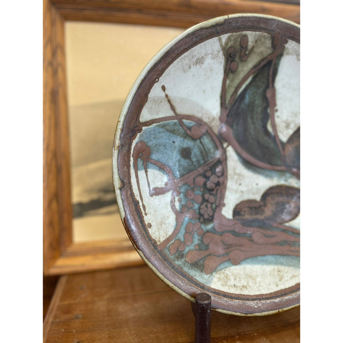 Vintage Gerald Newcomb Studio Pottery Plate Abstract Hand Painted