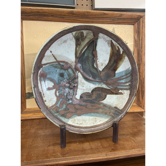 Vintage Gerald Newcomb Studio Pottery Plate Abstract Hand Painted