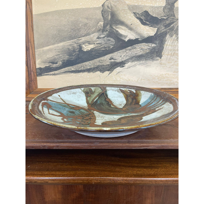 Vintage Gerald Newcomb Studio Pottery Plate Abstract Hand Painted