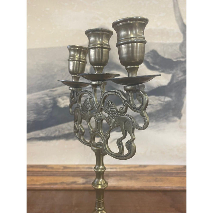 Vintage Gold Toned Candelabra With Lion Motif