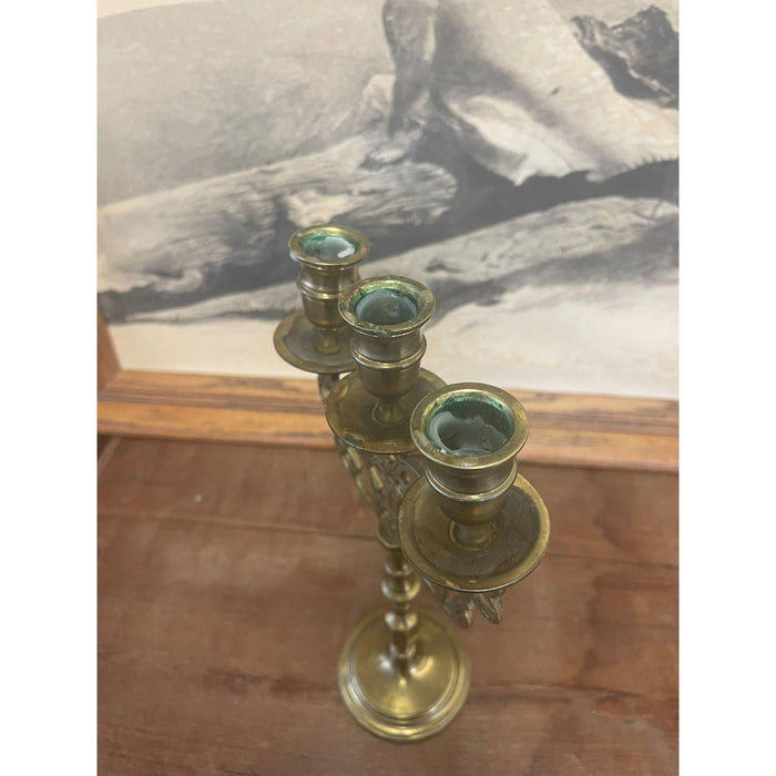 Vintage Gold Toned Candelabra With Lion Motif