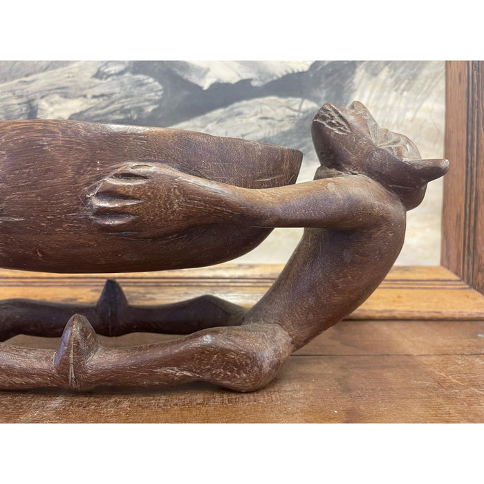 Vintage Hand Carved Wooden Bowl With Figurines.