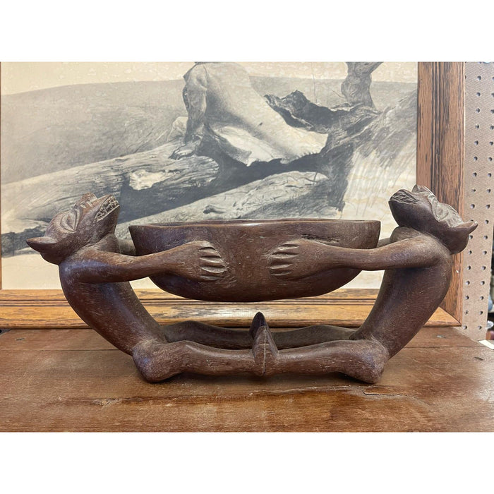 Vintage Hand Carved Wooden Bowl With Figurines.