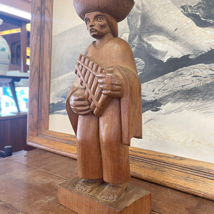 Vintage Hand Carved Wooden Figurines With Flute From Ecuador by Akios Industries