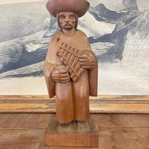 Vintage Hand Carved Wooden Figurines With Flute From Ecuador by Akios Industries