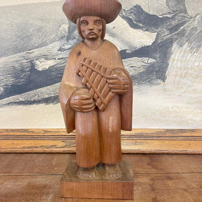 Vintage Hand Carved Wooden Figurines With Flute From Ecuador by Akios Industries