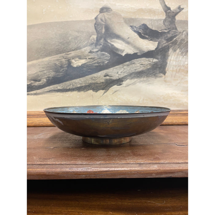 Vintage Hand Painted Raised Bowl with Ornate Peacock Motif