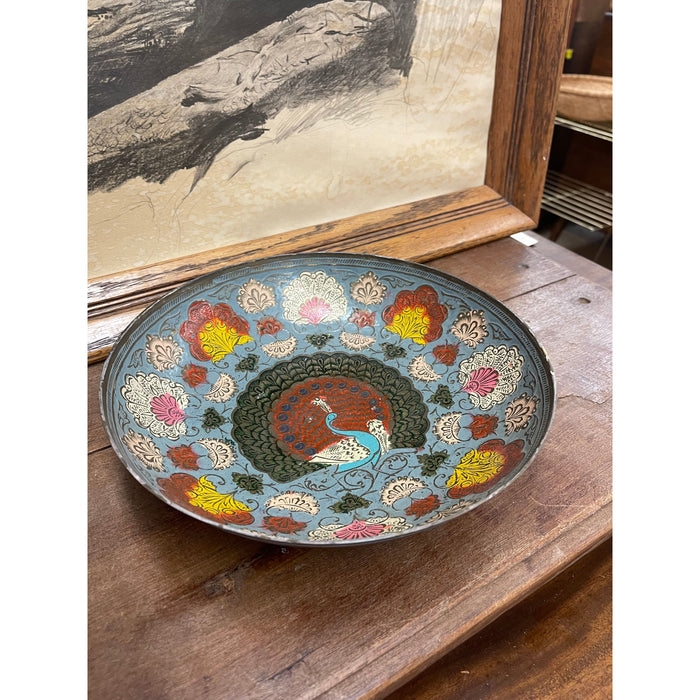 Vintage Hand Painted Raised Bowl with Ornate Peacock Motif