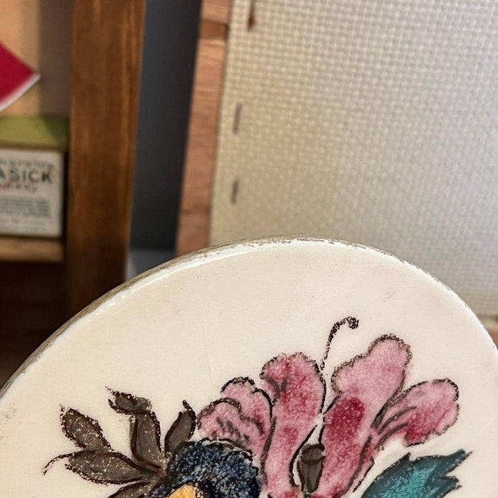 Vintage Hand Painted Round Floral Ceramic Tile Coaster.(online purchase only)