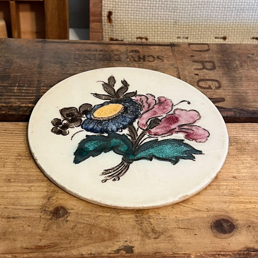 Vintage Hand Painted Round Floral Ceramic Tile Coaster.(online purchase only)