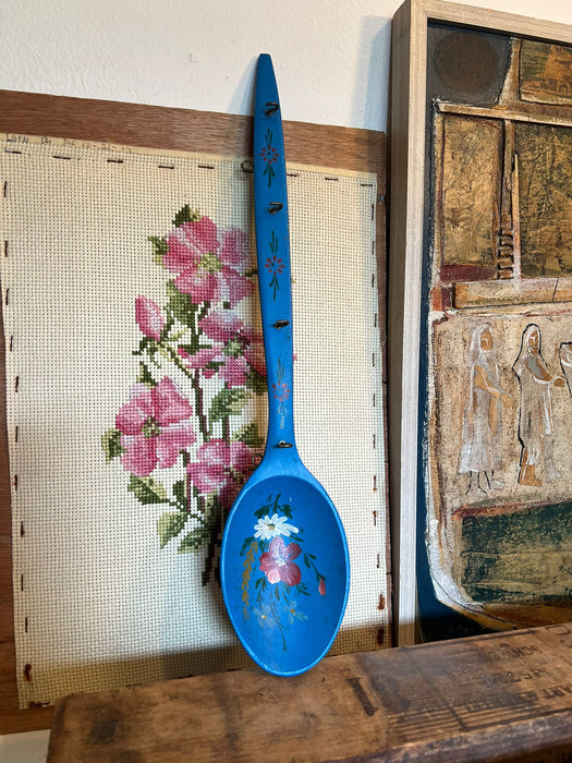 Vintage Hand Painted Wooden Spoon with Hanger and Hooks