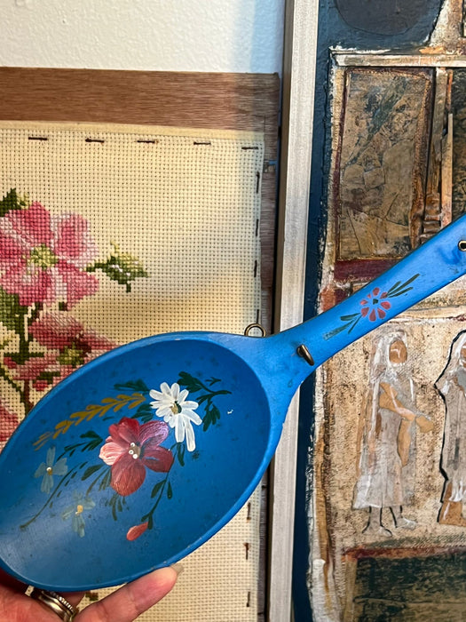Vintage Hand Painted Wooden Spoon with Hanger and Hooks