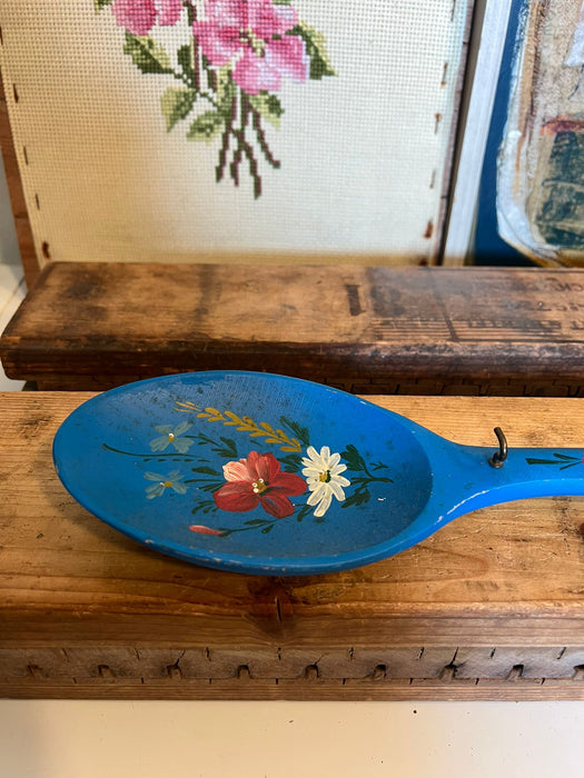 Vintage Hand Painted Wooden Spoon with Hanger and Hooks