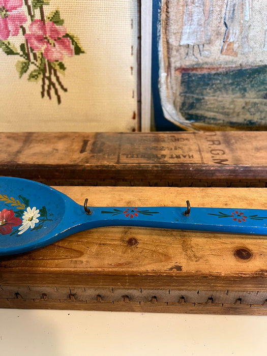 Vintage Hand Painted Wooden Spoon with Hanger and Hooks