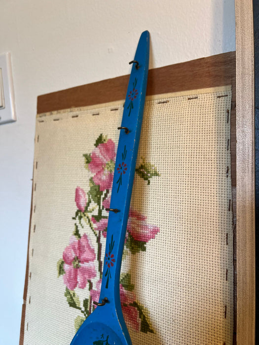 Vintage Hand Painted Wooden Spoon with Hanger and Hooks