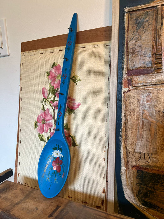 Vintage Hand Painted Wooden Spoon with Hanger and Hooks