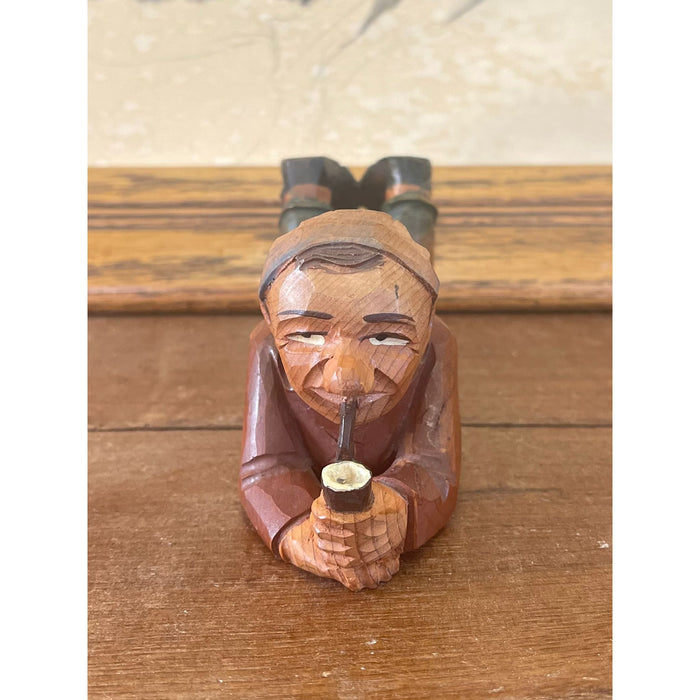 Vintage Hand carved Figurine Wooden Pipe Holder