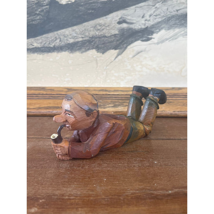 Vintage Hand carved Figurine Wooden Pipe Holder
