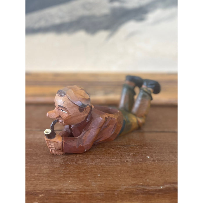 Vintage Hand carved Figurine Wooden Pipe Holder