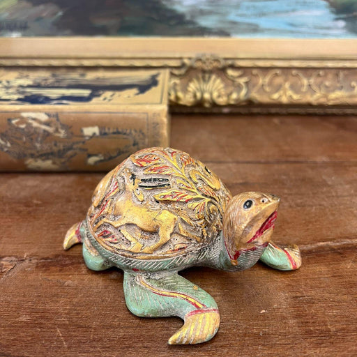 Vintage Hand carved and hand painted wooden Turtle Figurine.
