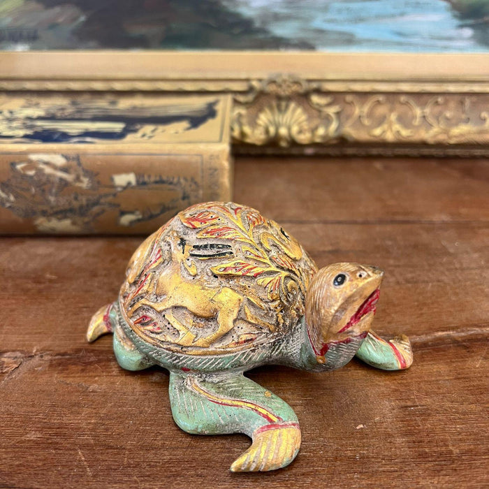 Vintage Hand carved and hand painted wooden Turtle Figurine.