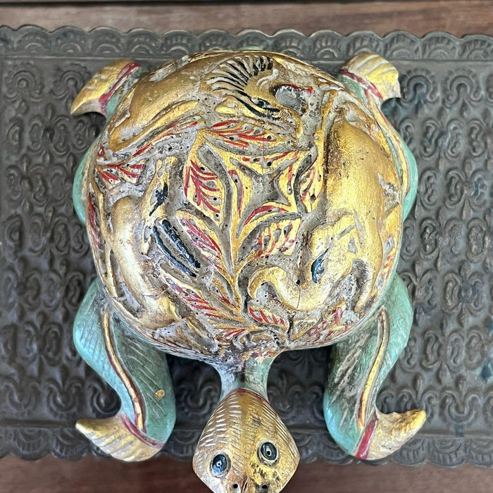 Vintage Hand carved and hand painted wooden Turtle Figurine.