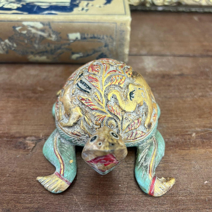 Vintage Hand carved and hand painted wooden Turtle Figurine.