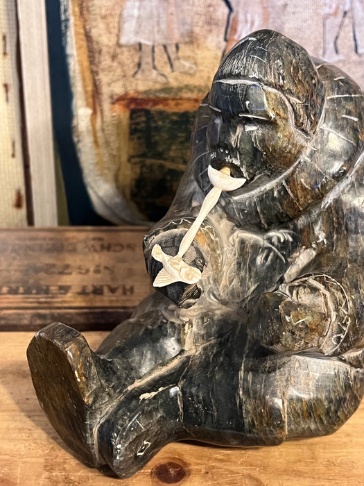 Vintage Handcarved Signed Inuit Style Sculpture possible soapstone