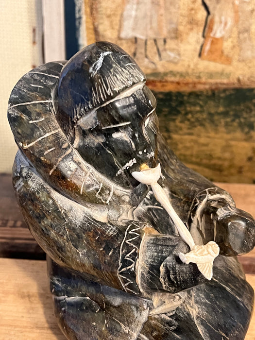 Vintage Handcarved Signed Inuit Style Sculpture possible soapstone