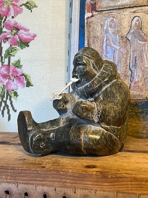 Vintage Handcarved Signed Inuit Style Sculpture possible soapstone
