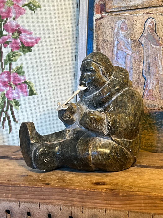 Vintage Handcarved Signed Inuit Style Sculpture possible soapstone