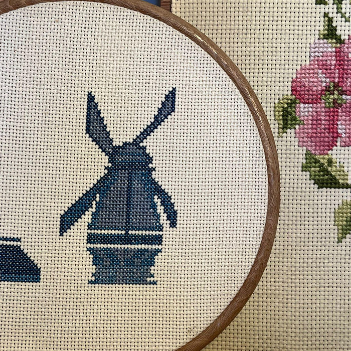Vintage Handcrafted Finished Cross Stitch Needlepoint Windmill and House. ( Online purchase only )