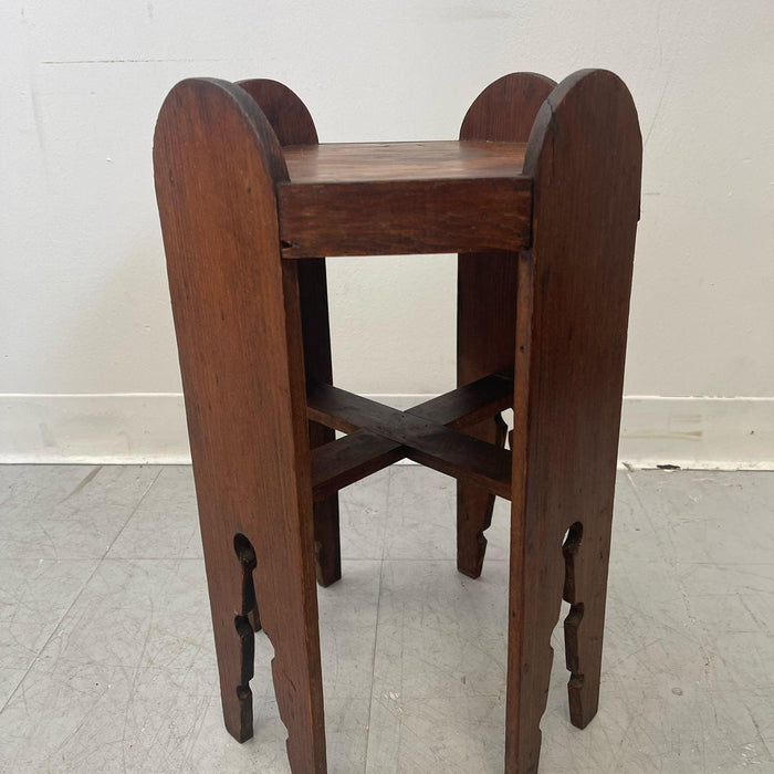 Vintage Handmade Carved Wood Petite Side Table.